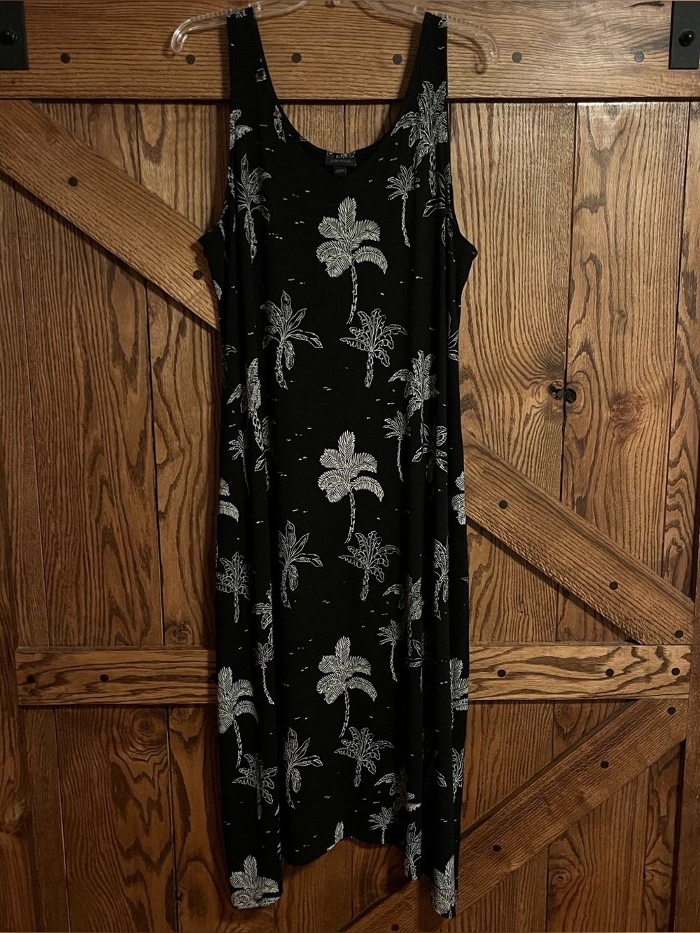 J Jill Black Palm-Print Sleeveless Maxi Dress Size L